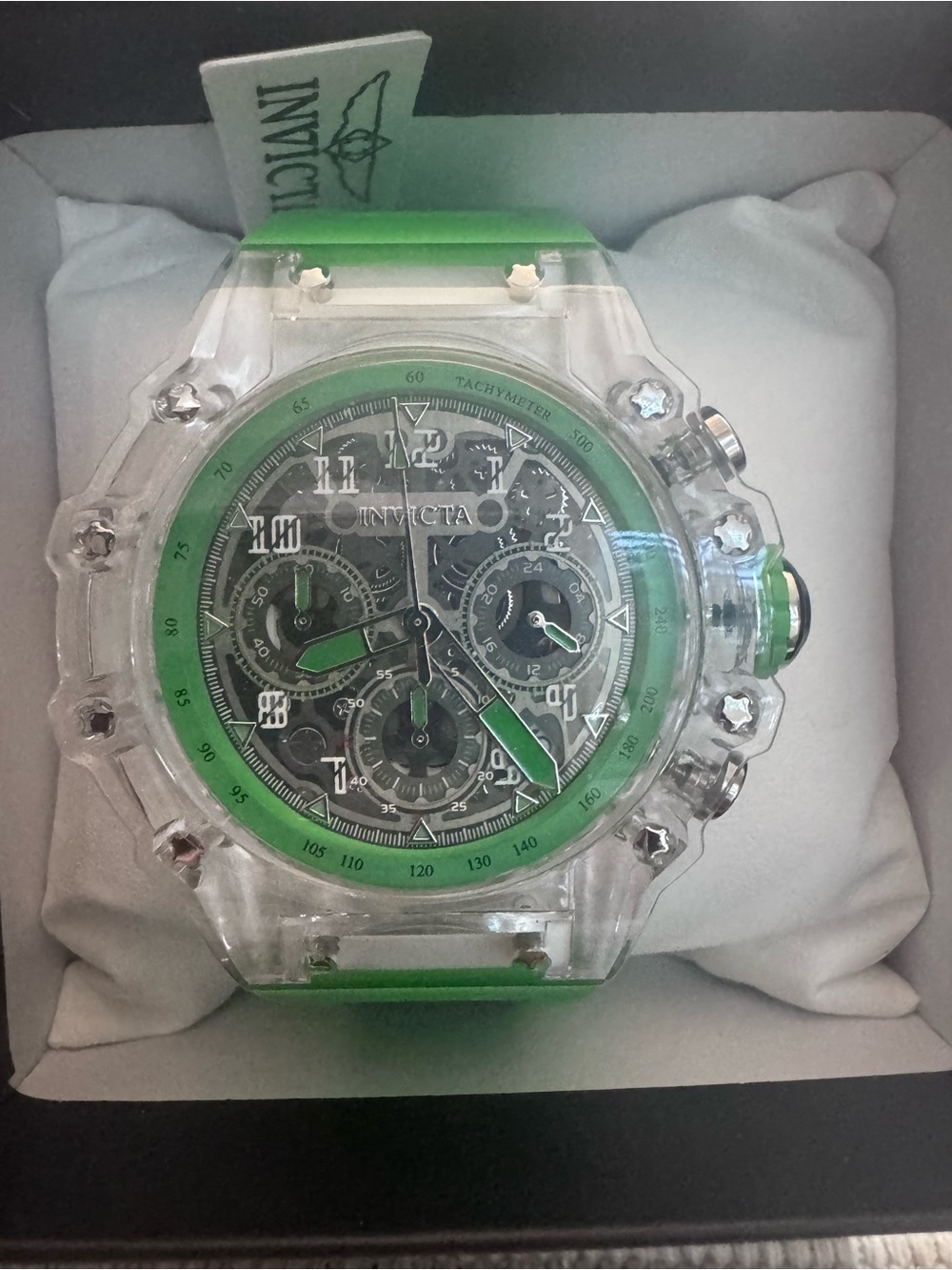 Invicta Green and Clear Chronograph Silicone Strap Watch - Sporty Design